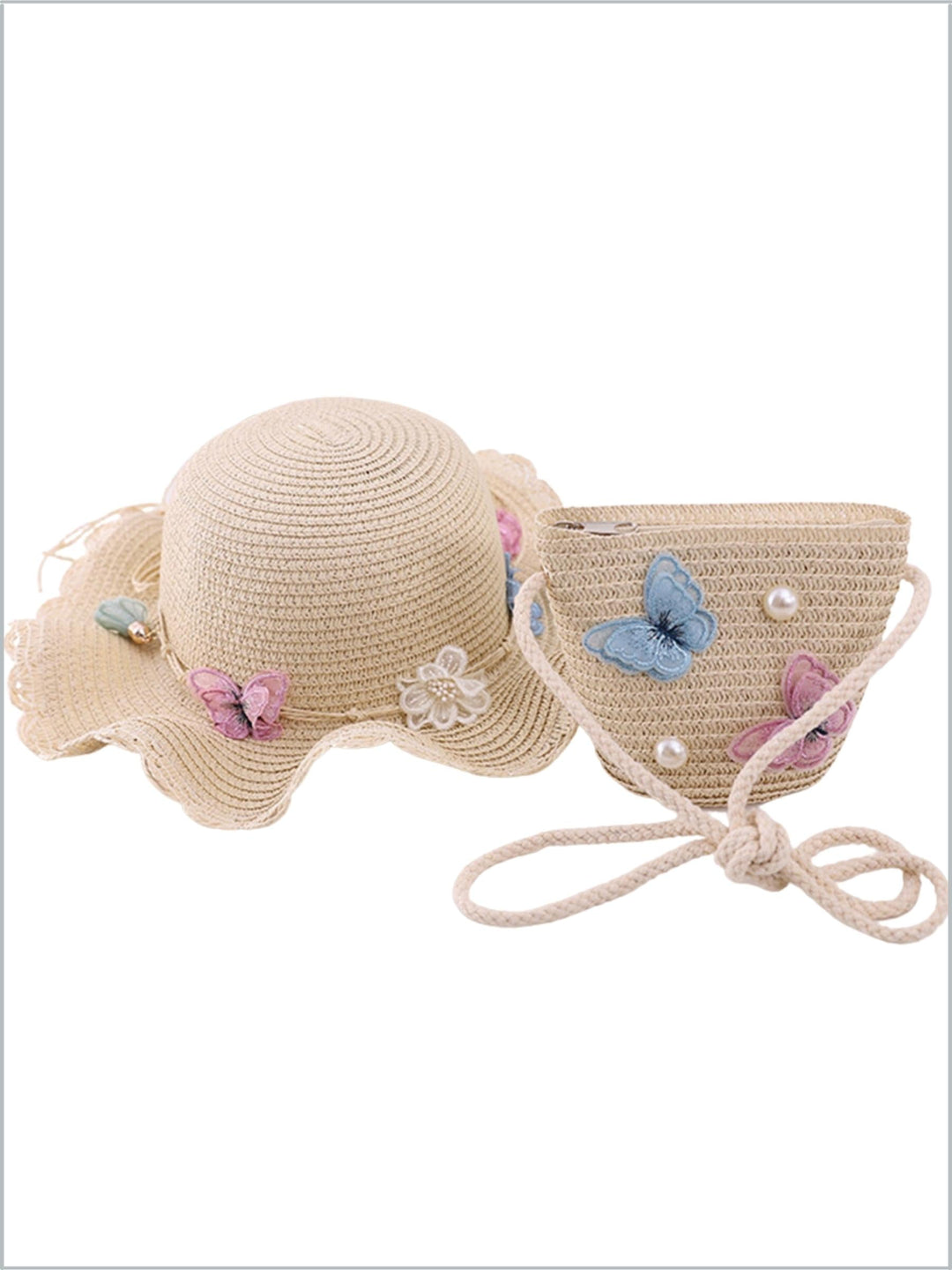 Girls Straw Hat & Purse Set -Beige | Girls Accessories - Mia Belle Girls