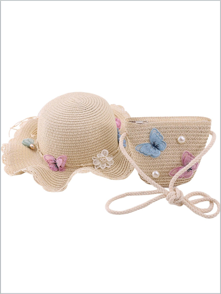 Girls Straw Hat & Purse Set -Beige | Girls Accessories - Mia Belle Girls