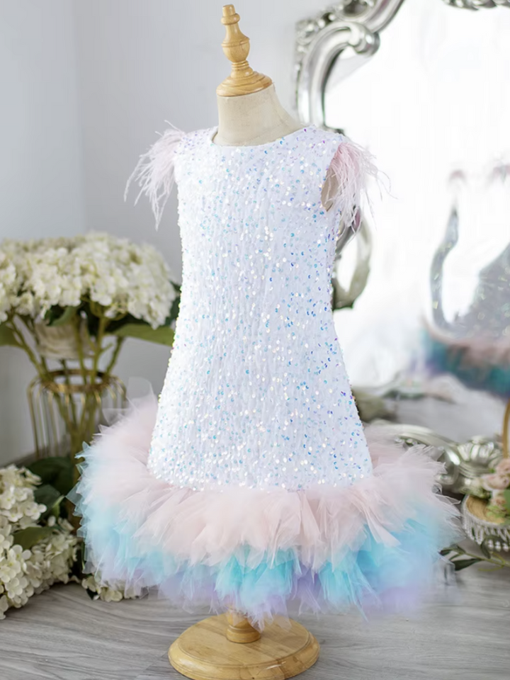 Elegant Sleeveless Feather Sequin Dress