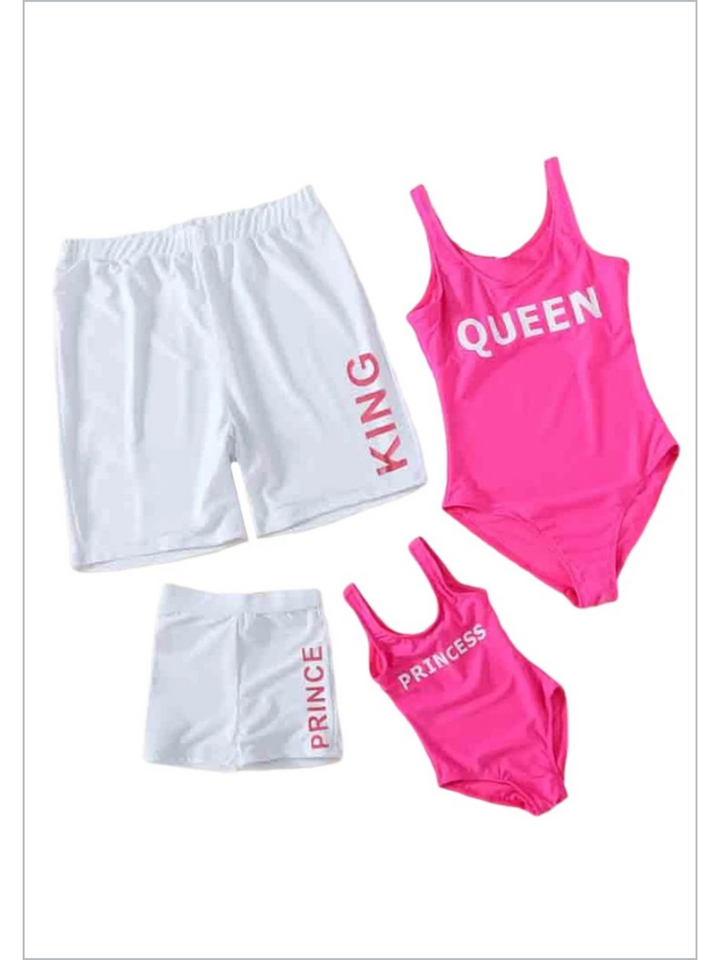 Family Swimsuits | Royalty Text Swimsuits & Trunks | Mia Belle Girls