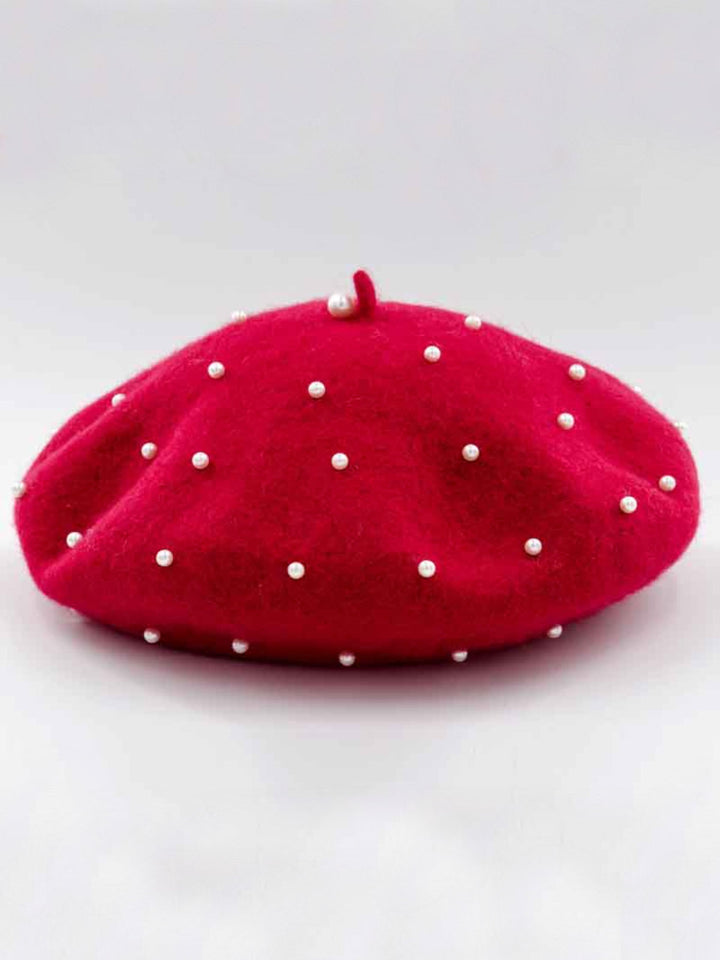 Mia Belle Girls Pearl-Embellished Wool Beret | Girls Accessories