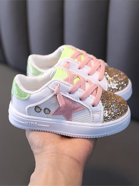 Back to School Shoes Glitter Star Low Top Sneakers Mia Belle Girls Pink 6