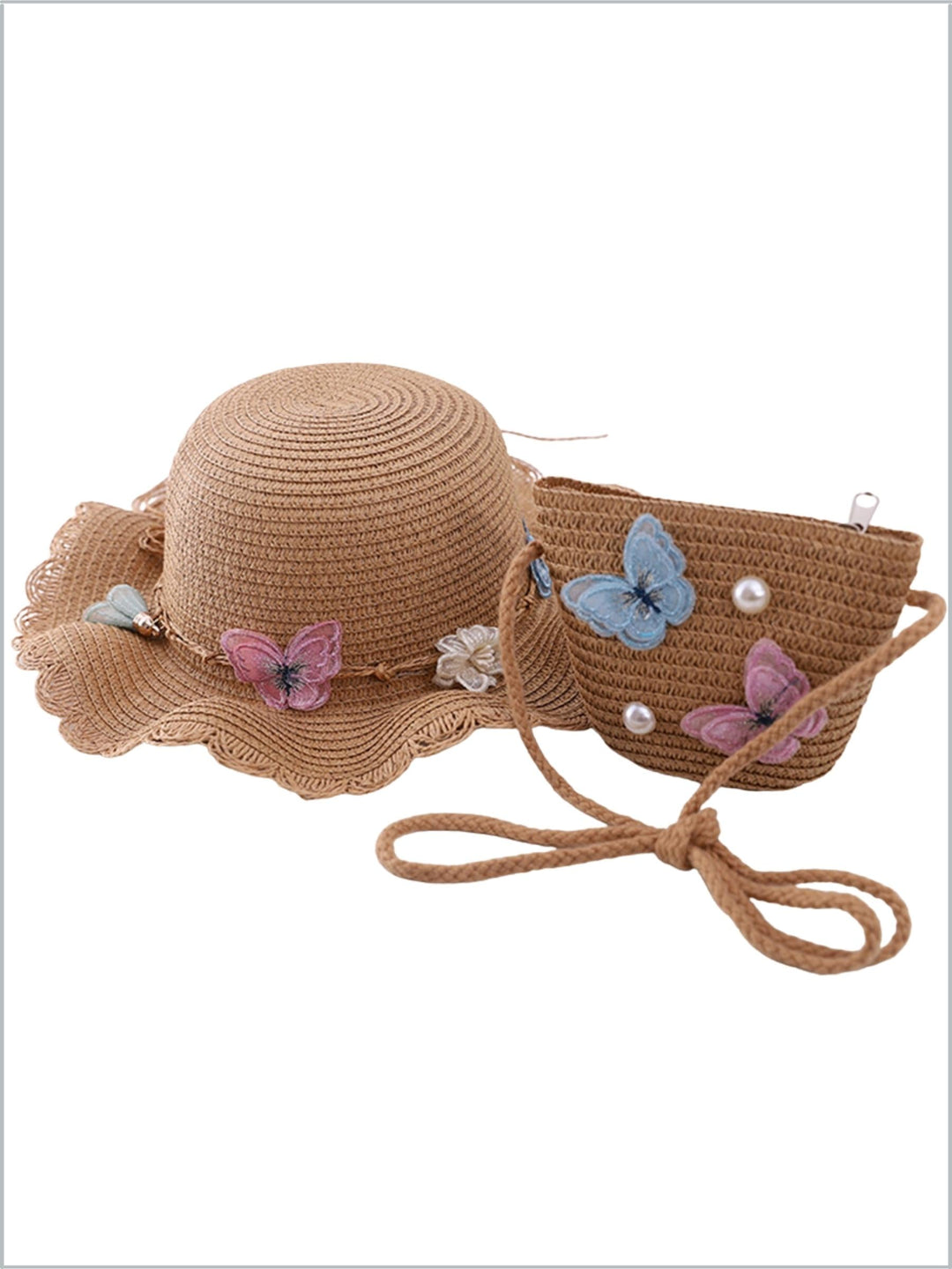 Girls Straw Hat & Purse Set - Brown | Girls Accessories - Mia Belle Girls