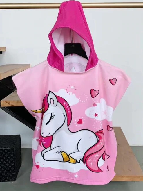 Girls We Love Mermaids and Unicorns Themed Hooded Beach Towel