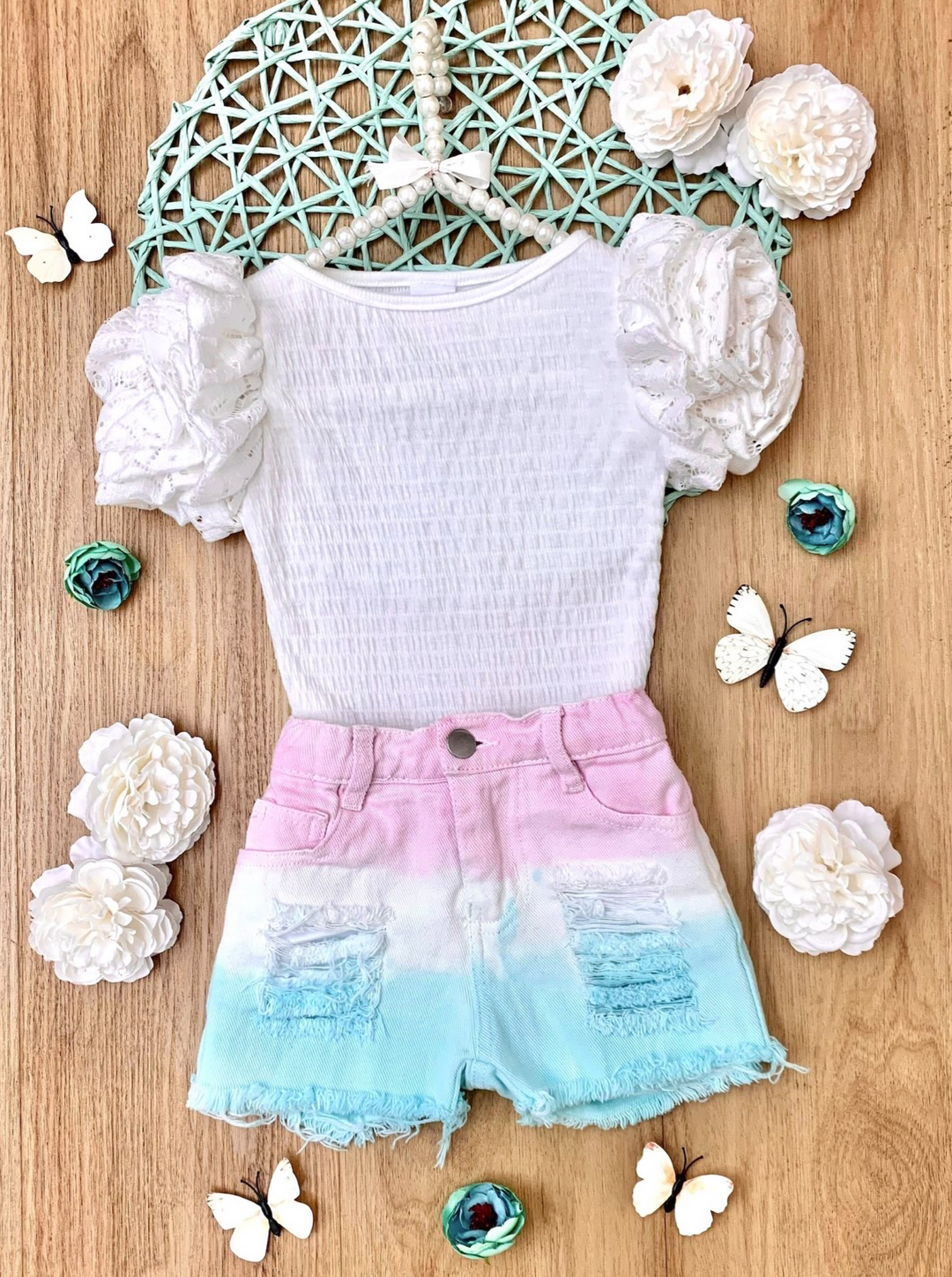 Springtime Special Rosette Top And Shorts Set