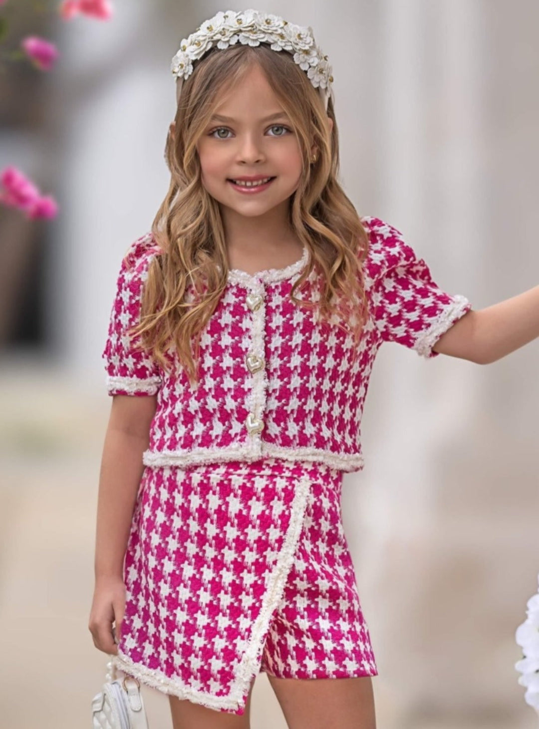 Mia Belle Girls Houndstooth Top And Skort Set | Girls Preppy Chic Sets