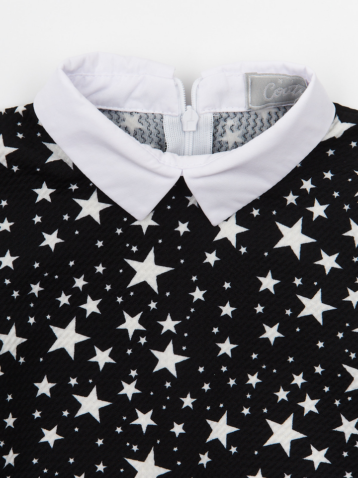 Black Stellar Star Collared Dress by Kids Couture