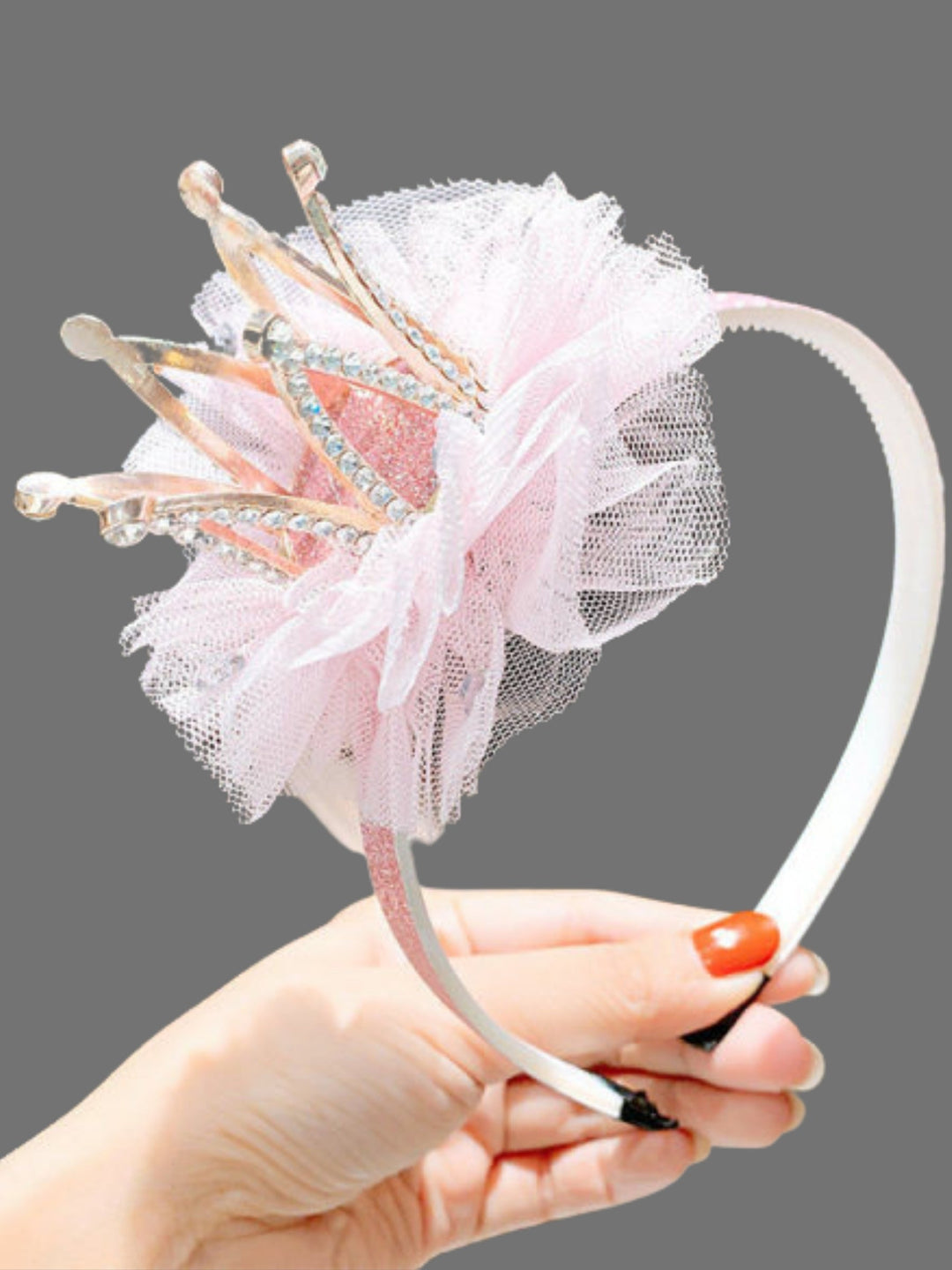 Girls Accessories | Princess Tulle Rhinestone Tilted Crown Headband