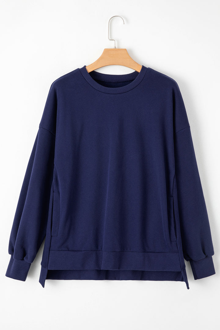 Womens Navy Fleece Lined Drop Shoulder Top