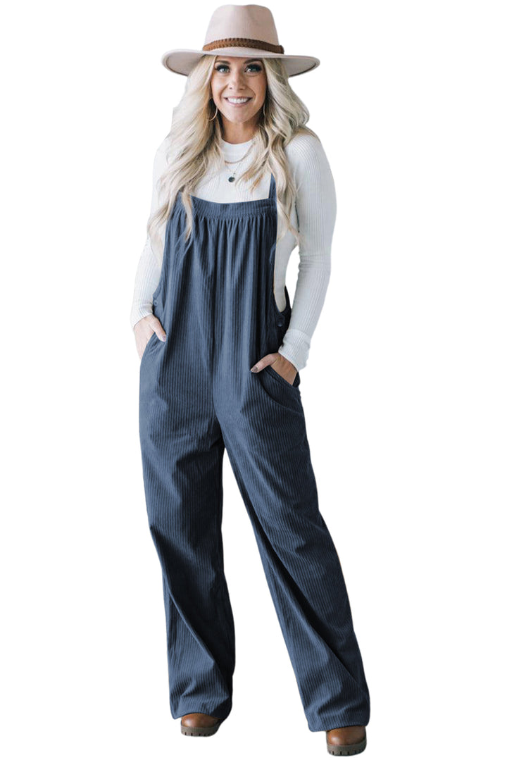 Womens Real Teal Solid Pocketed Loose Fit Corduroy Overall