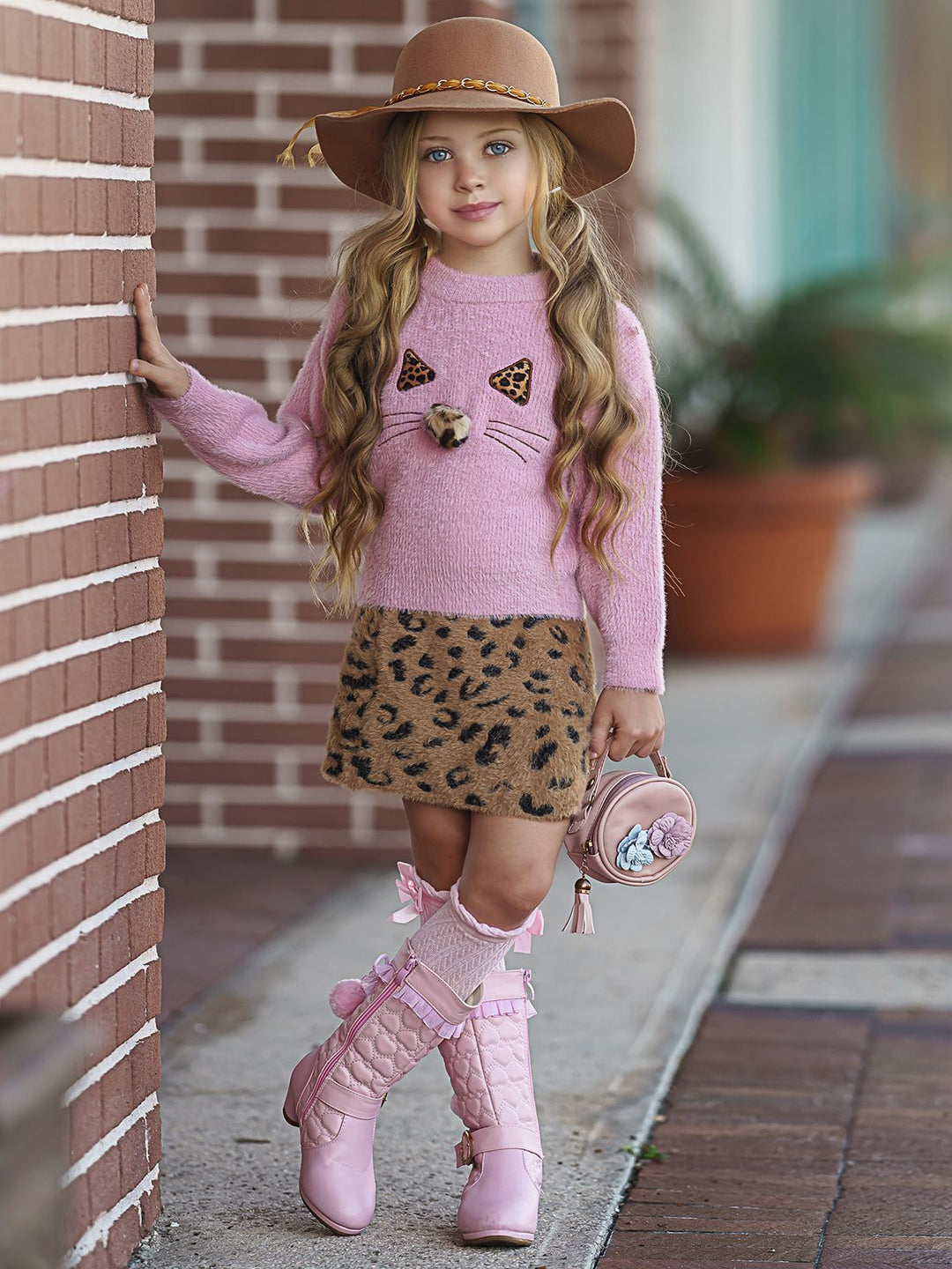 Little Girls Fall Outfits | Kitty Sweater & Skirt Set | Mia Belle Girls