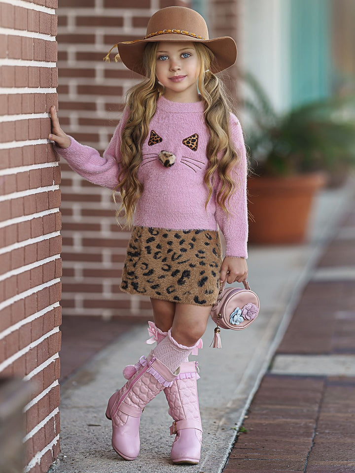 Little Girls Fall Outfits | Kitty Sweater & Skirt Set | Mia Belle Girls