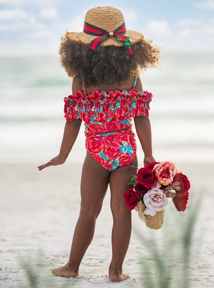 Mia Belle Girls Swimwear | Rose Ruffle Tankini Two Piece Swimsuit