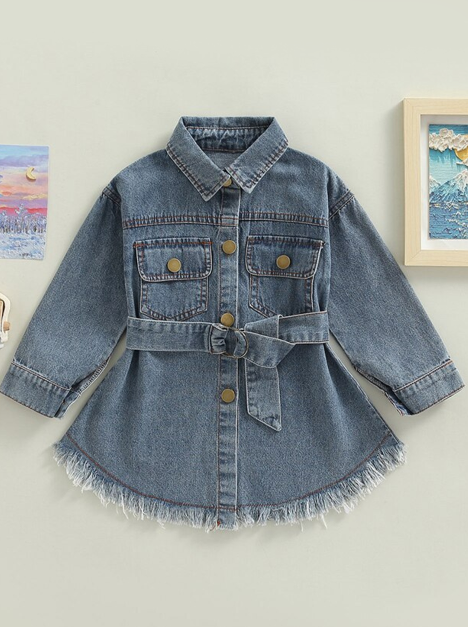 Toddler Clothing Sale |  Belted Frayed Denim Dress | Girls Boutique