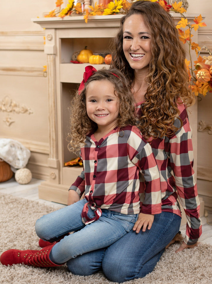 Mommy and Me Matching Tops | Plaid Knot Hem Tops |  Mia Belle Girls