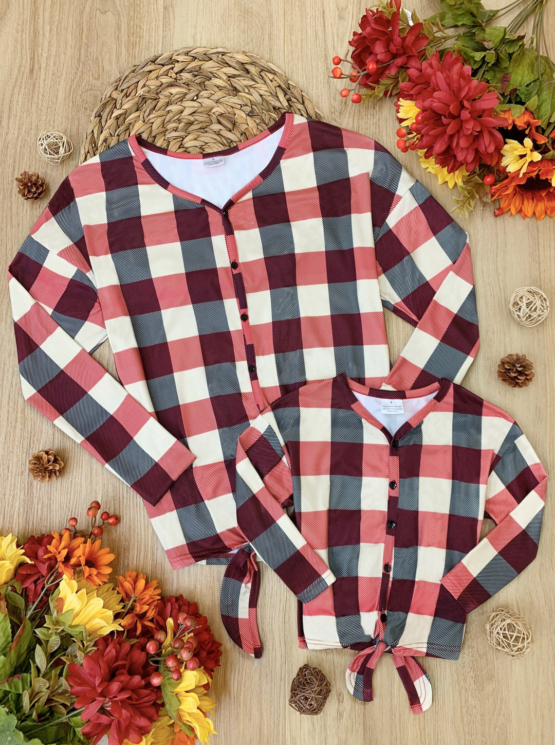 Mommy and Me Matching Tops | Plaid Knot Hem Tops |  Mia Belle Girls