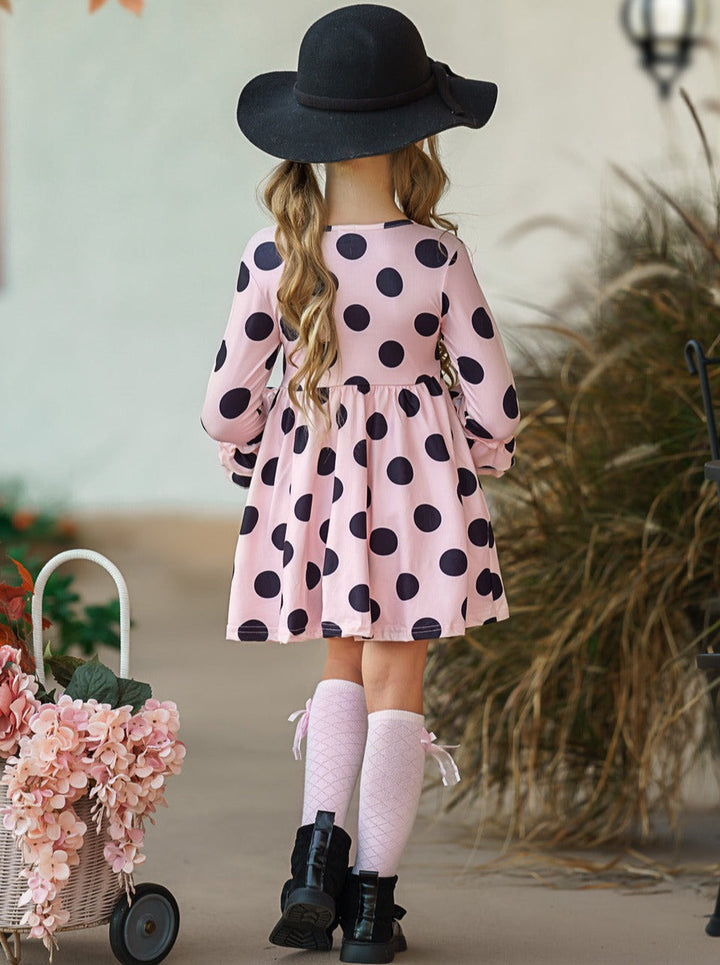 Little Girls Fall Polka Dot A-Line Ruffled Dress - Mia Belle Girls