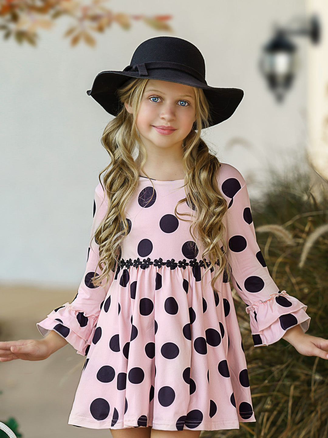 Little Girls Fall Polka Dot A-Line Ruffled Dress - Mia Belle Girls