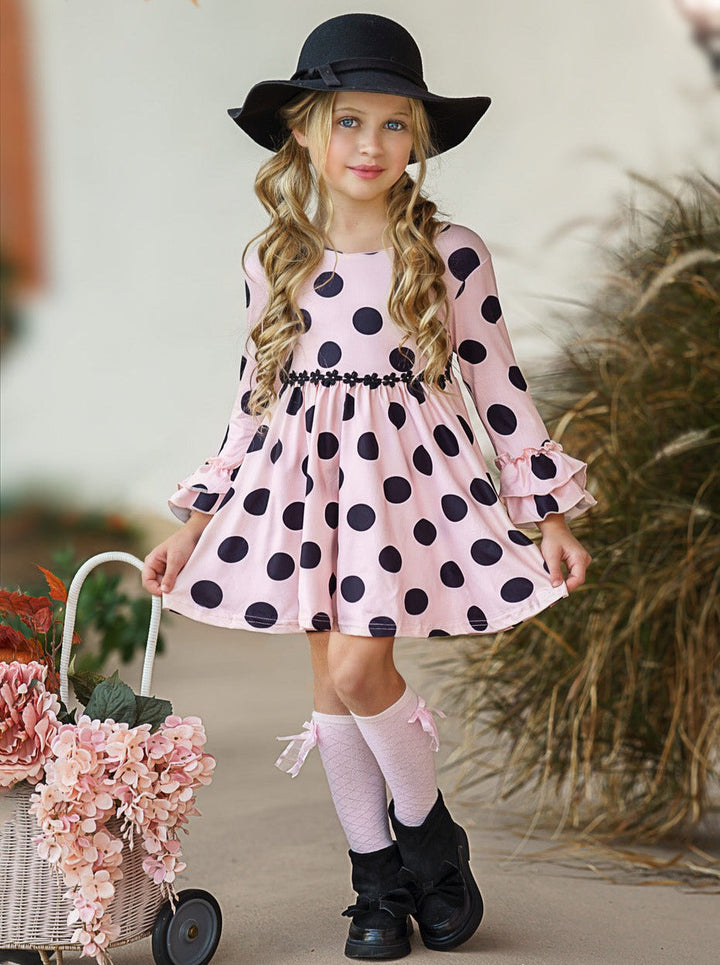 Little Girls Fall Polka Dot A-Line Ruffled Dress - Mia Belle Girls