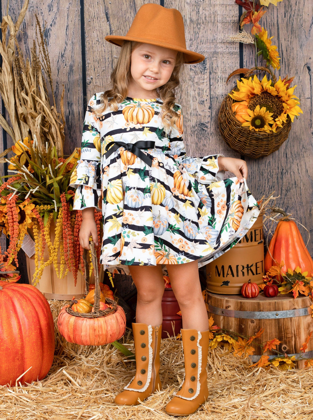 Girls Fall Outfits | Boho Chic Pumpkin Hi-lo Dress - Mia Belle Girls