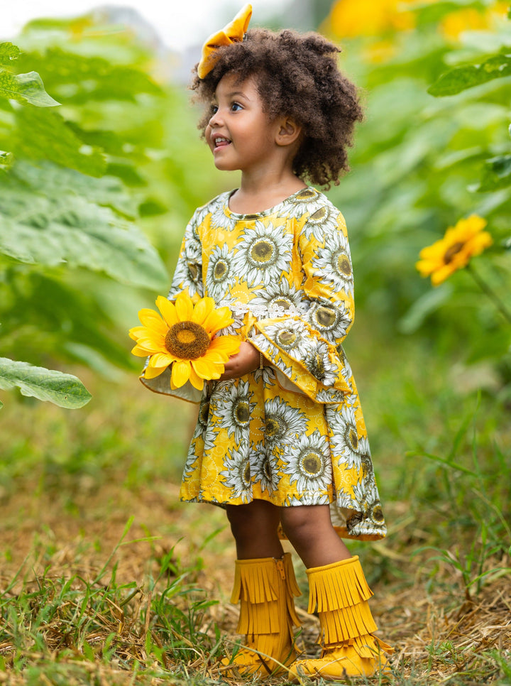 Toddler Fall Dresses | Little Girls Hi-Lo Sunflower Ruffle Dress 