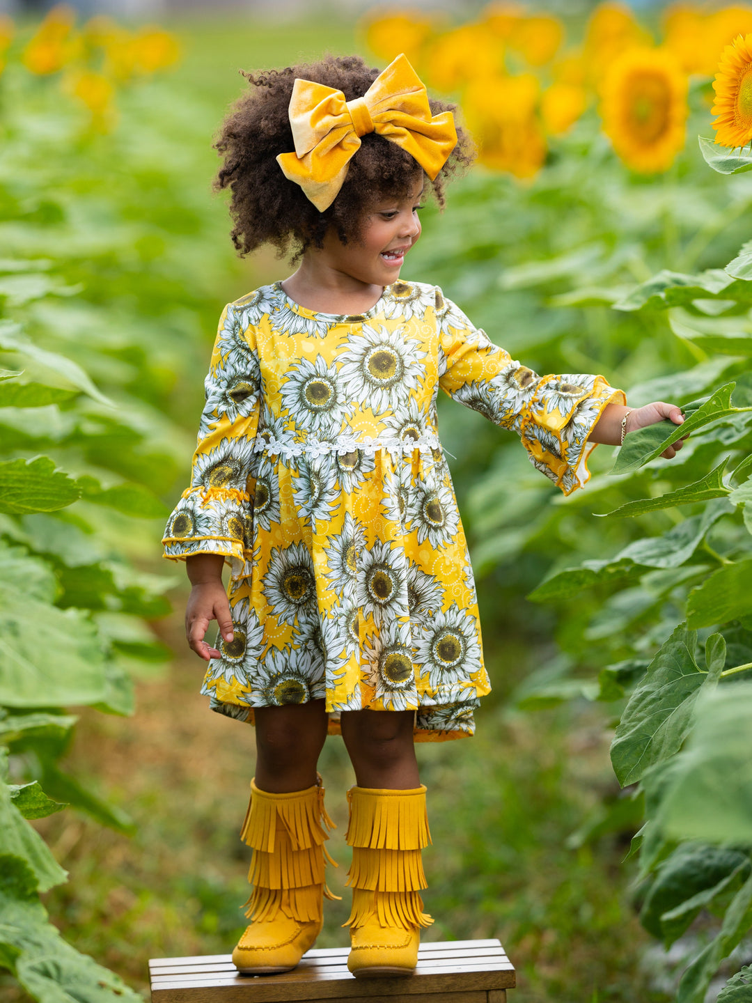 Toddler Fall Dresses | Little Girls Hi-Lo Sunflower Ruffle Dress 