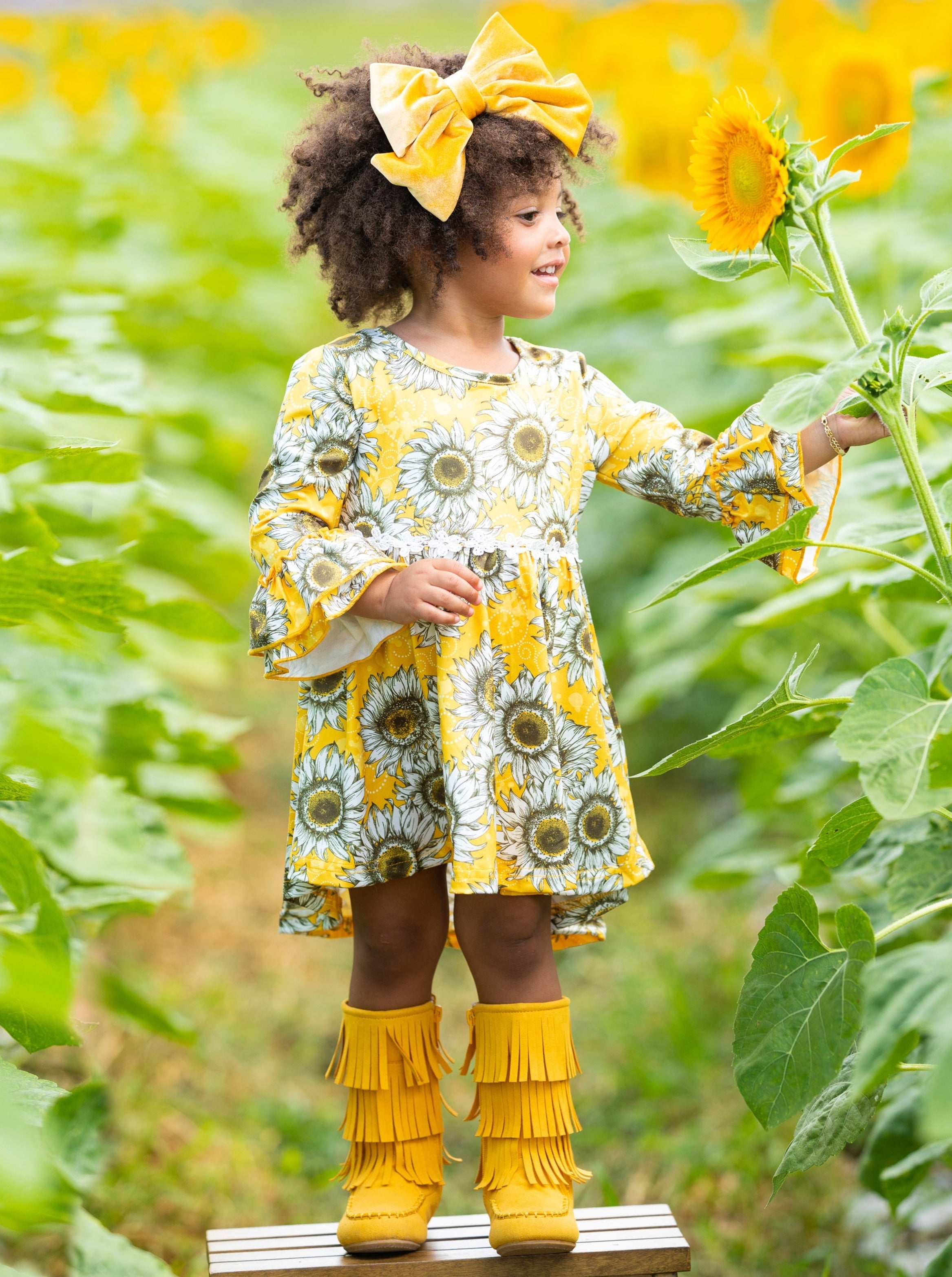 Sunflower dress for kid on sale