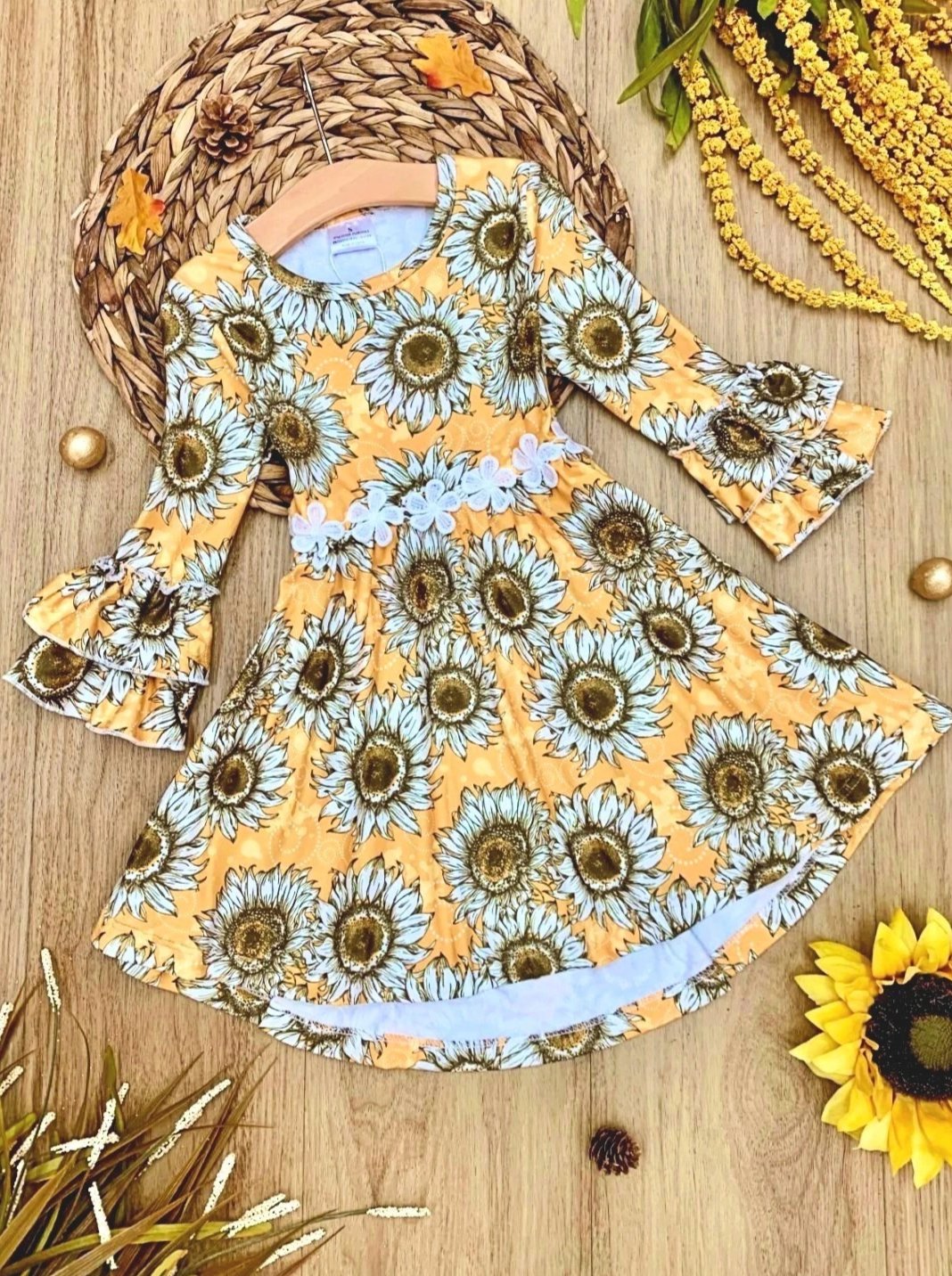 Toddler Fall Dresses | Little Girls Hi-Lo Sunflower Ruffle Dress 