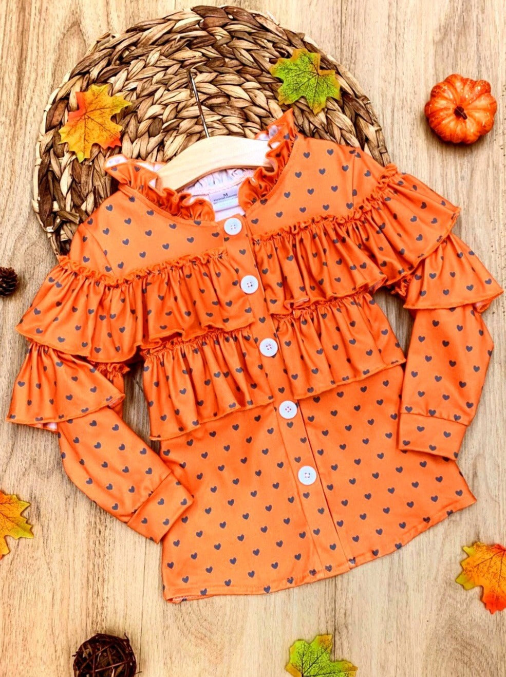 Girls Tops | Heart Polka Dot Buttoned Ruffle Top | Mia Belle Girls