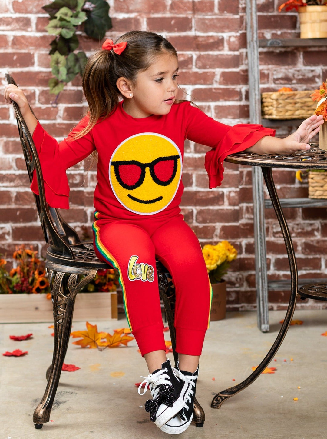 Toddlers Cute Loungewear Sets | Little Girls Smiley Face Jogger Set