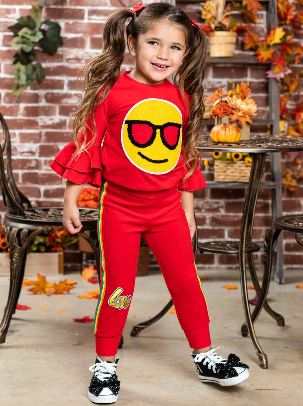 Toddlers Cute Loungewear Sets | Little Girls Smiley Face Jogger Set