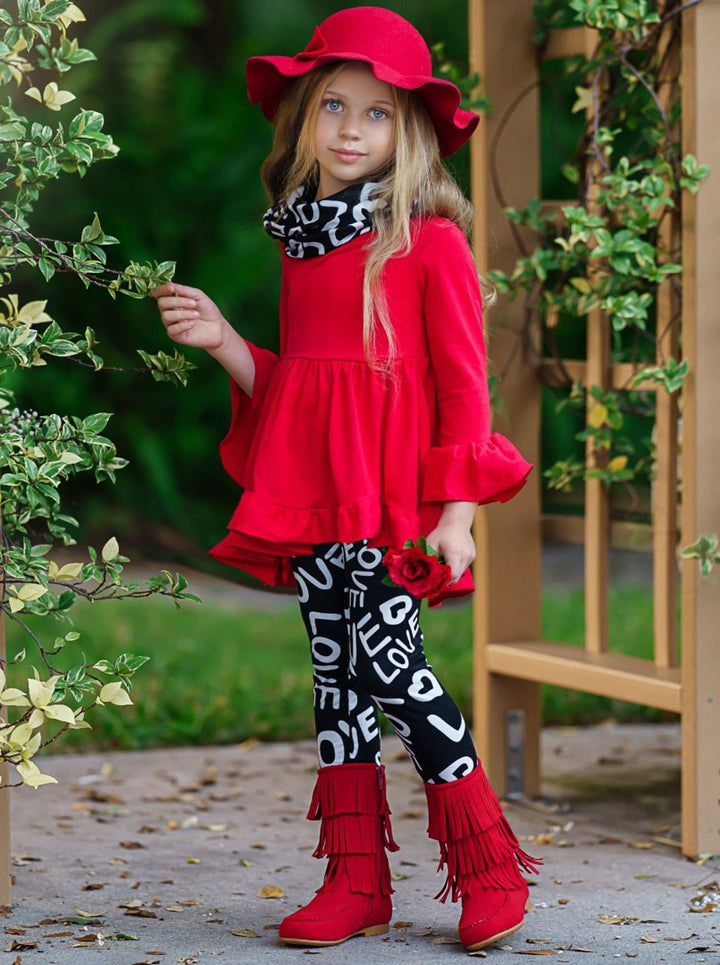 Toddler Valentine's Outfits | Love Hi-Lo Tunic, Scarf & Legging Set