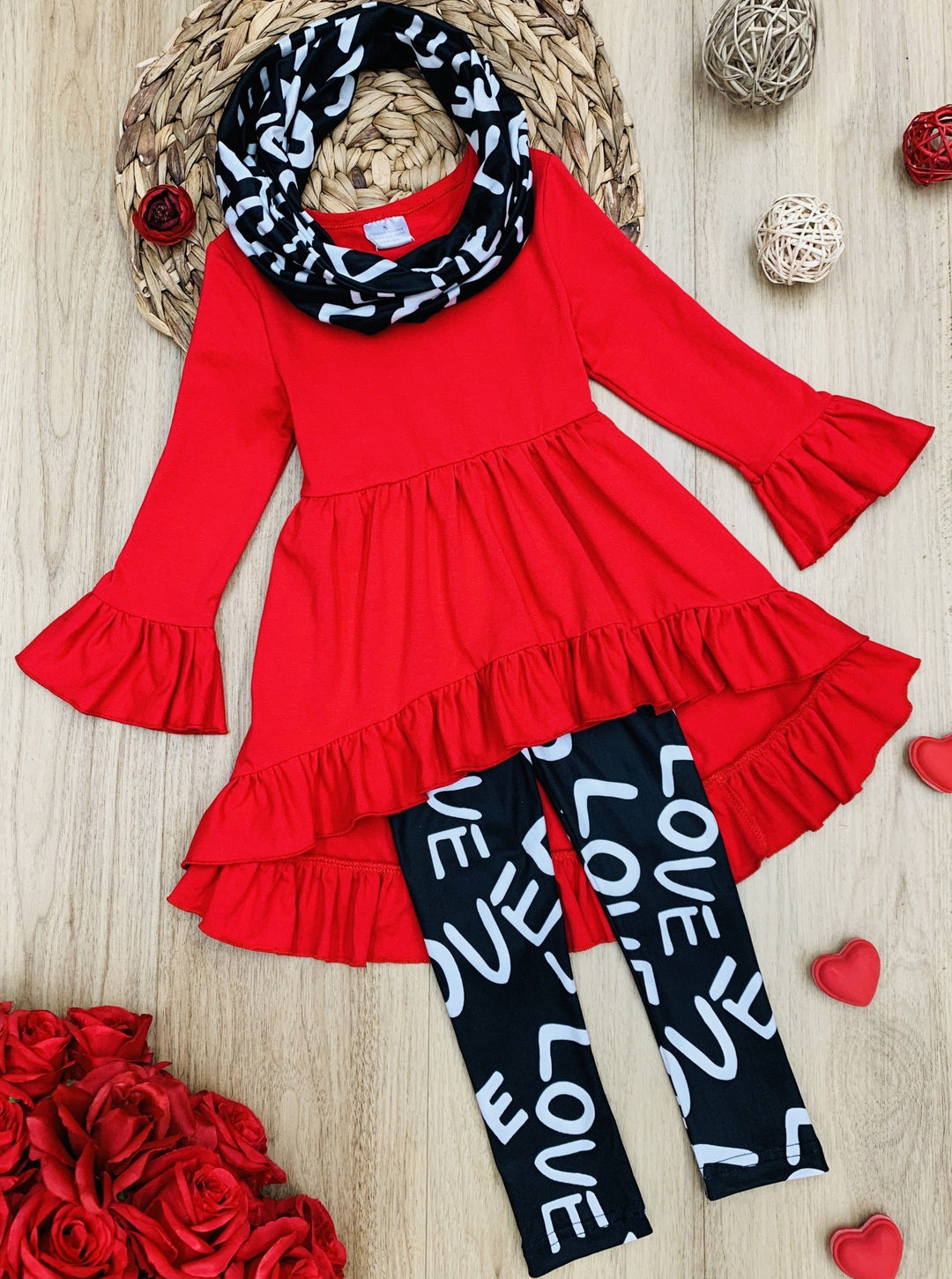 Toddler Valentine's Outfits | Love Hi-Lo Tunic, Scarf & Legging Set