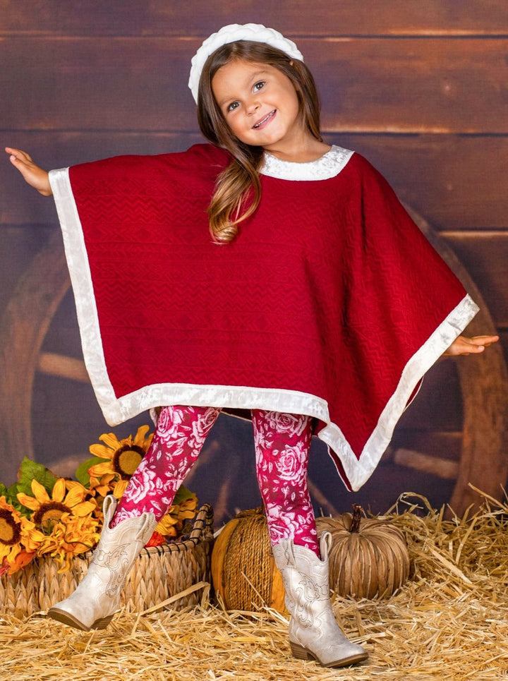 Cute Outfits For Girls | Cable Knit Velvet Poncho & Legging Set