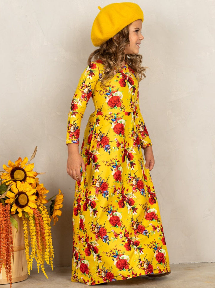 Fall Outfits | Fall Floral Long Sleeve Maxi Dress | Cute Girls Set