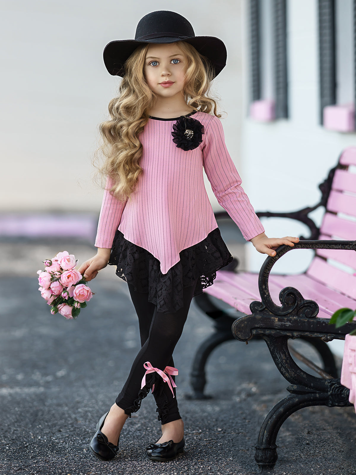 Girls Preppy Lace Triangle Hem Tunic And Leggings Set - Mia Belle Girls