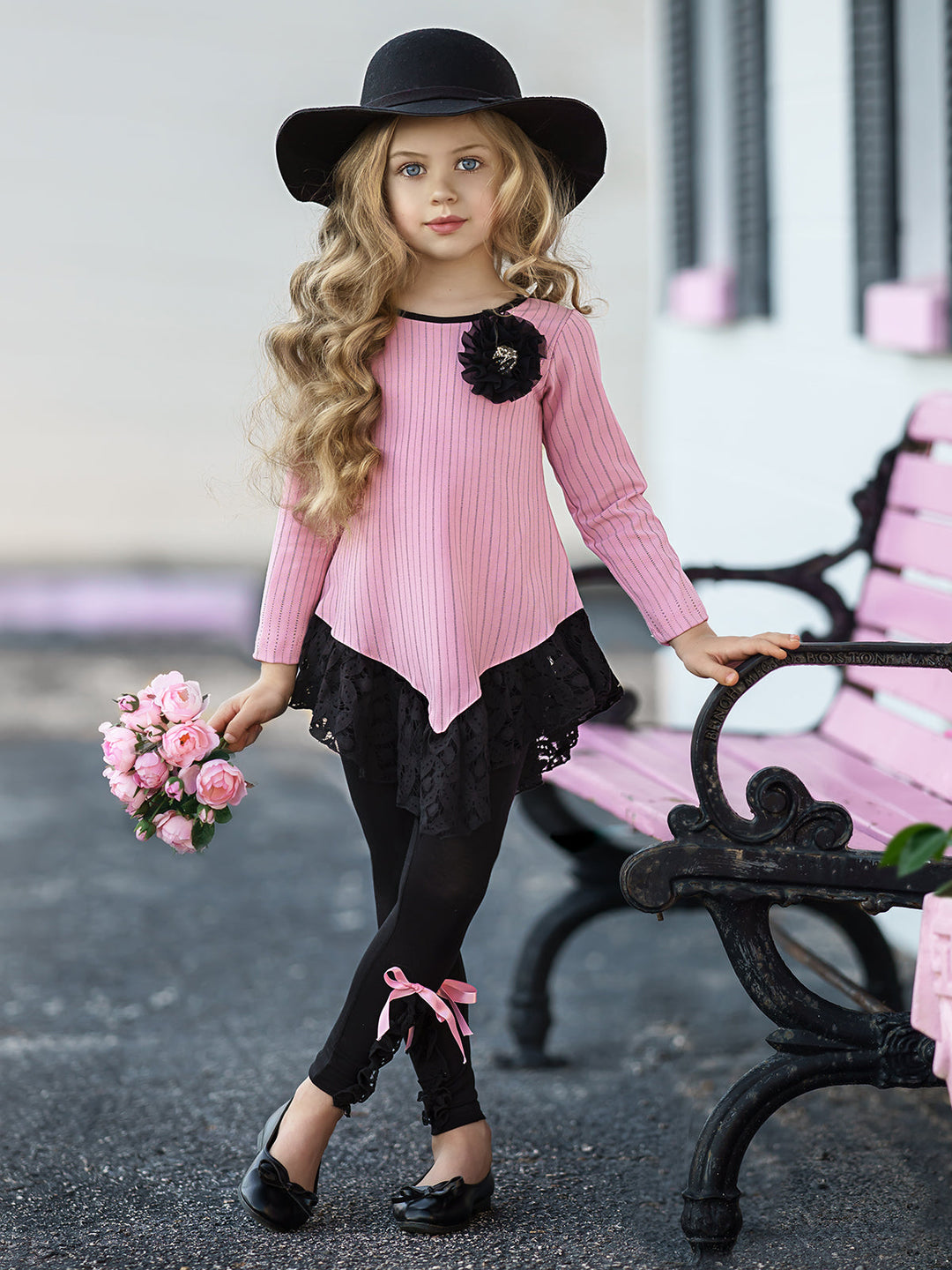 Girls Preppy Lace Triangle Hem Tunic & Leggings Set - Mia Belle Girls