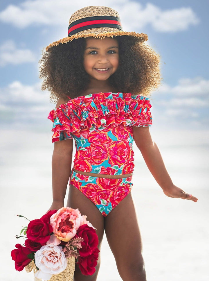 Mia Belle Girls Swimwear | Rose Ruffle Tankini Two Piece Swimsuit