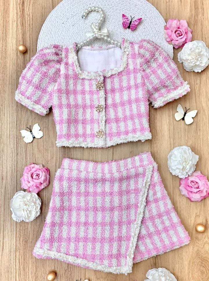 Mia Belle Girls Gingham Top And Skort Set | Girls Preppy Chic Sets