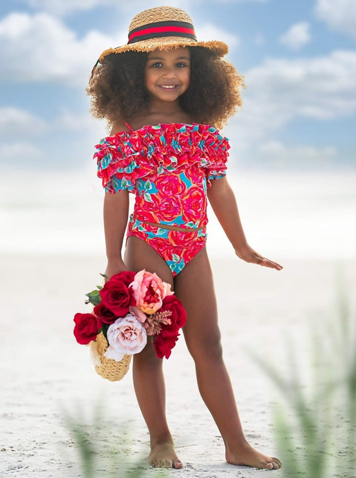 Mia Belle Girls Swimwear | Rose Ruffle Tankini Two Piece Swimsuit