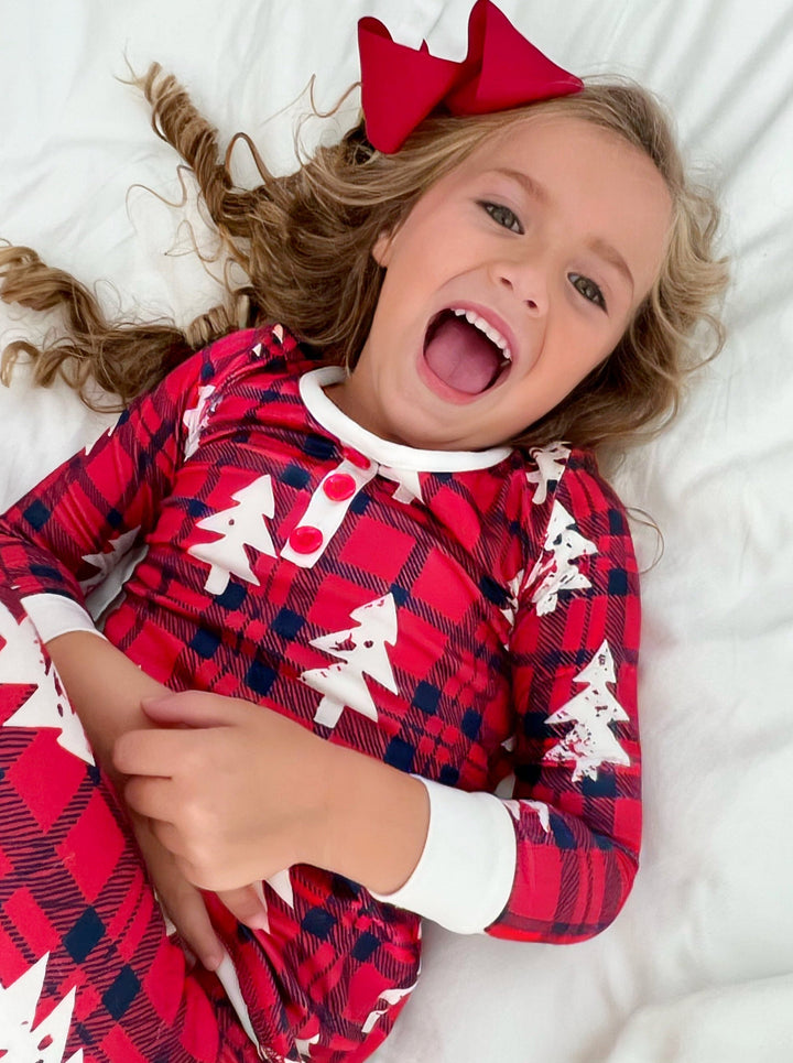 Mommy & Me Matching Winter Pajamas | Plaid Christmas Tree Pajama Set