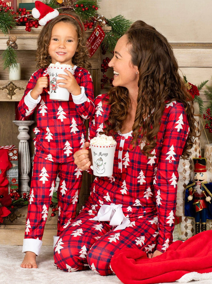 Mommy & Me Matching Winter Pajamas | Plaid Christmas Tree Pajama Set