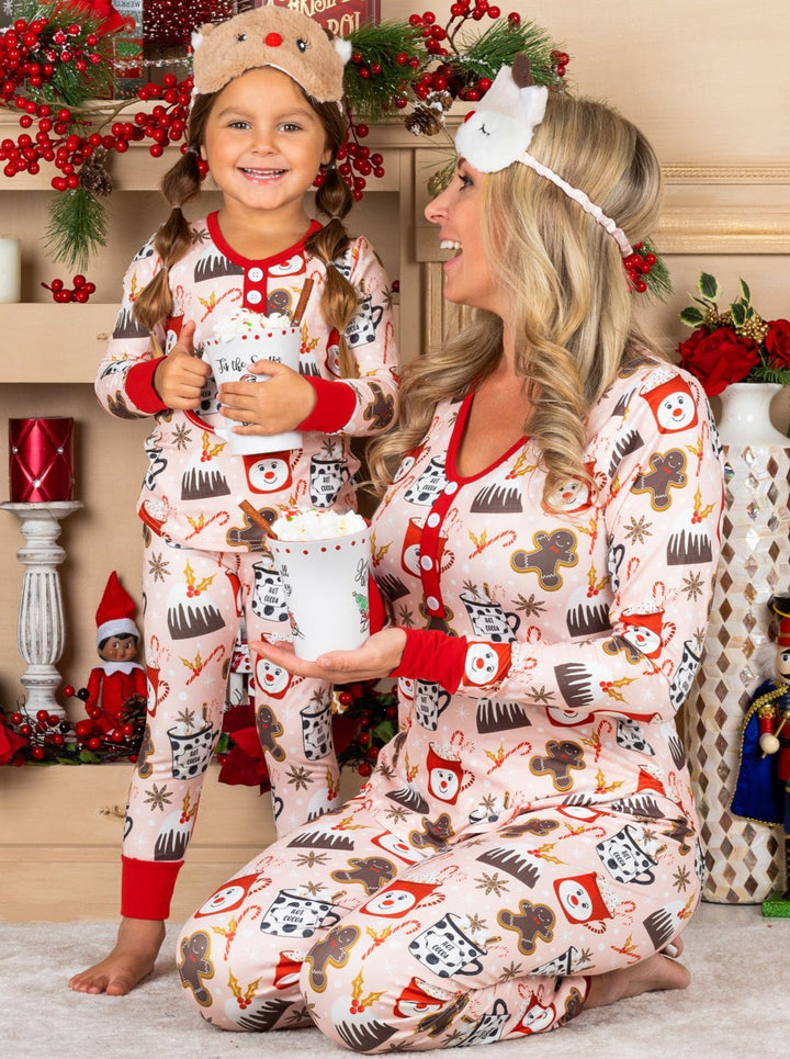 mommy & Me Long Sleeve Button Down Christmas Print Pajama SetMommy and Me Matching Christmas Pajamas | Cookie Print Pajama Set