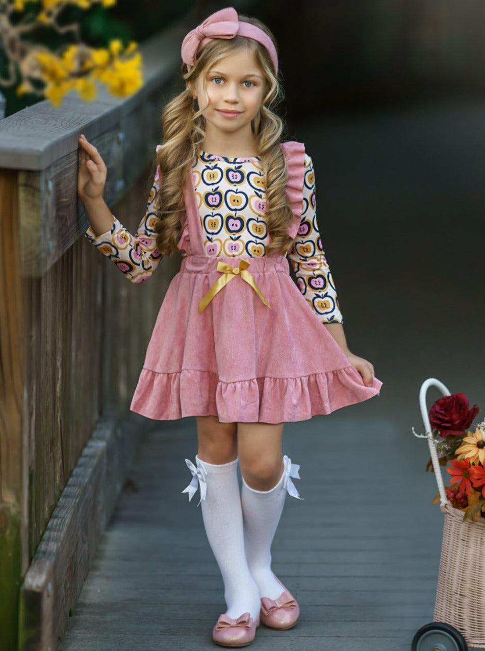 First Day of School | Apple Top & Overall Skirt Set | Mia Belle Girls