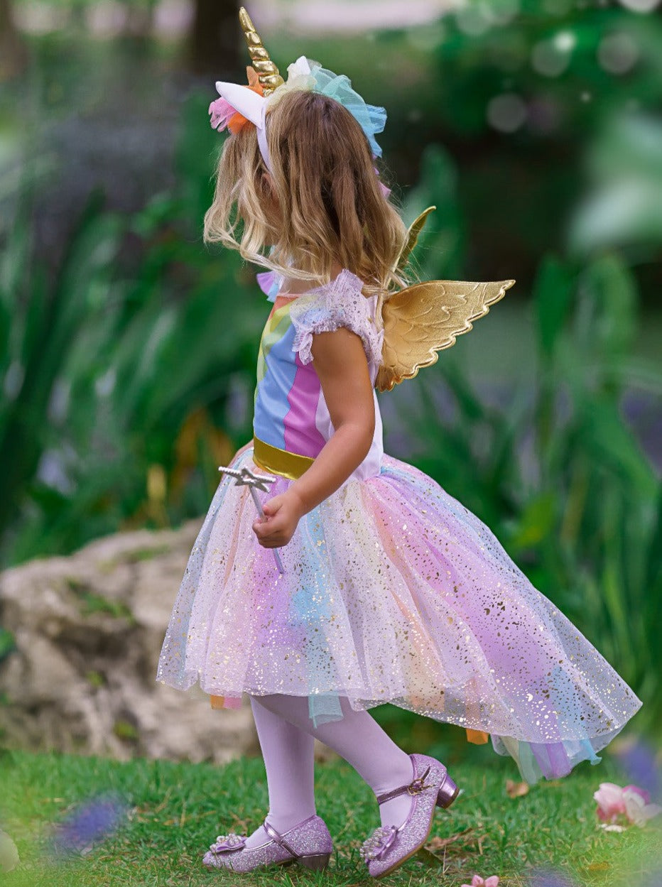 Kids Halloween Costumes | Girls Rainbow Unicorn Hi Lo Tutu Costume