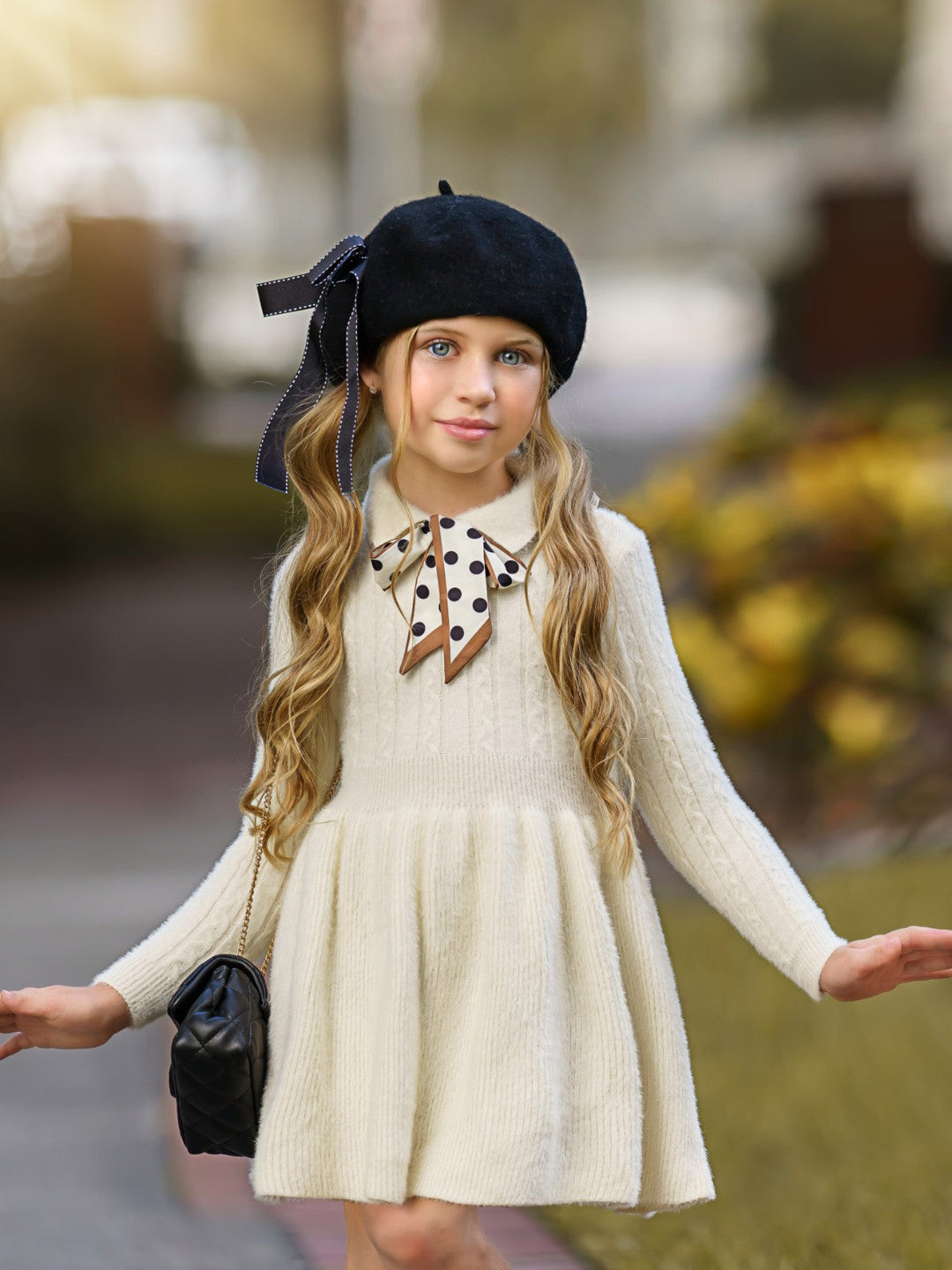 Preppy Chic Dresses | Creme Pleated Sweater Dress | Mia Belle Girls