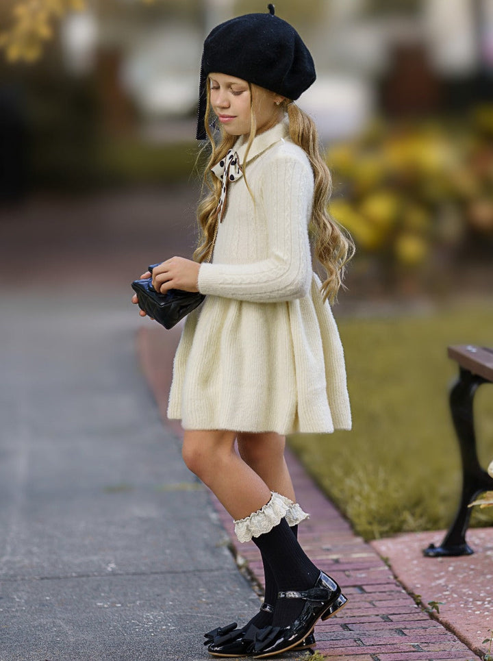 Preppy Chic Dresses | Creme Pleated Sweater Dress | Mia Belle Girls