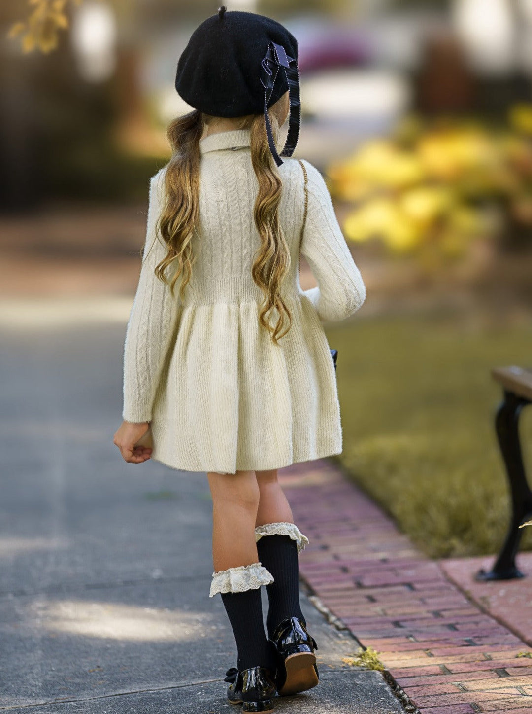 Preppy Chic Dresses | Creme Pleated Sweater Dress | Mia Belle Girls