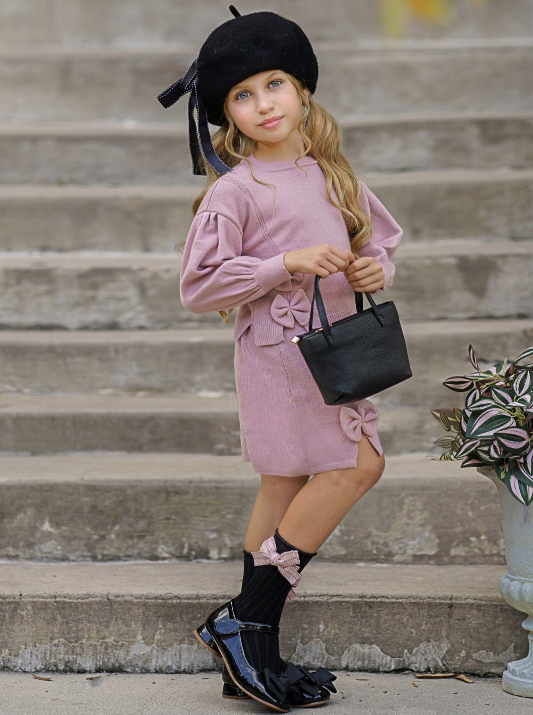 Preppy Chic Clothes | Bowknot Sweater & Skirt Set | Mia Belle Girls