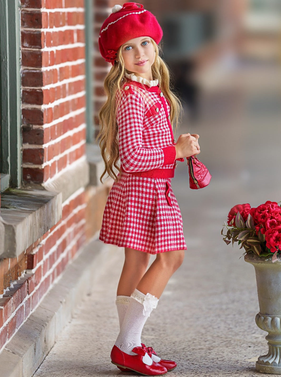 Preppy Chic Clothes | Red Plaid Sweater & Skirt Set | Mia Belle Girls